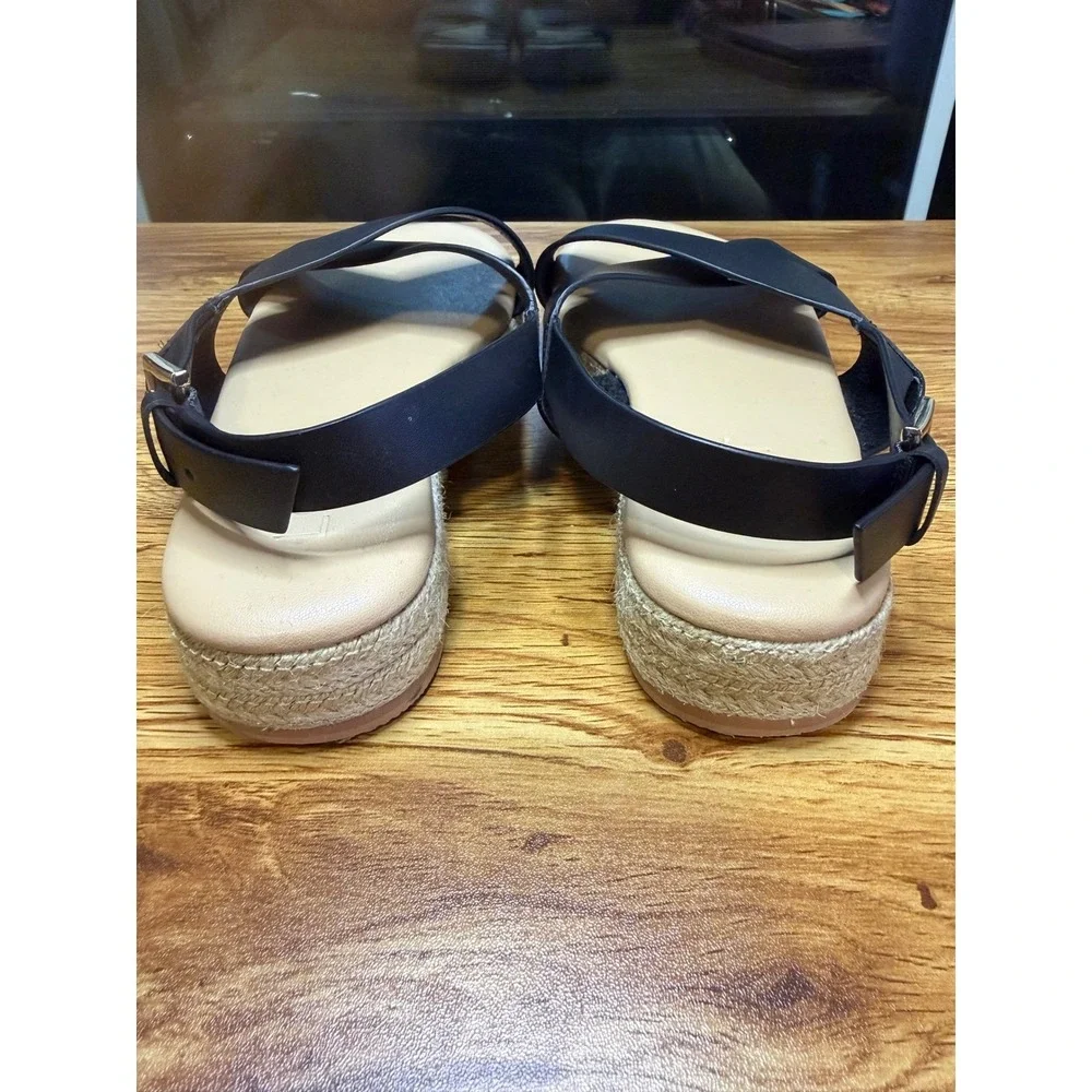 Loft Women's Black Leather‎ Crisscross Espadrille Platform Sandals Size 6.5M
